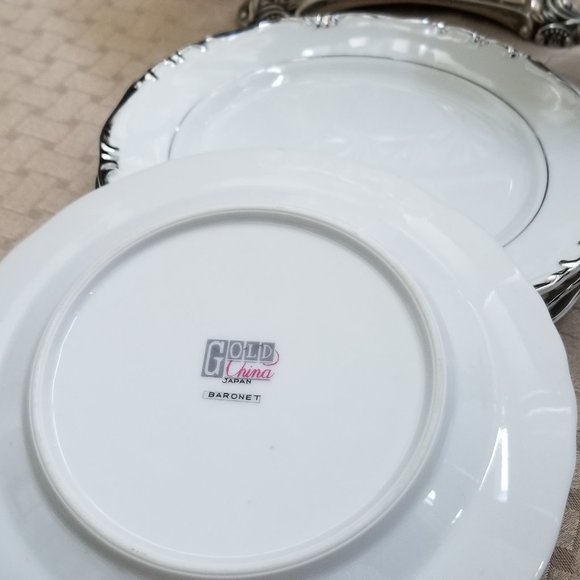 Gold China 4 Baronet (Platinum Trim) Bread Plates - Picture 2 of 4